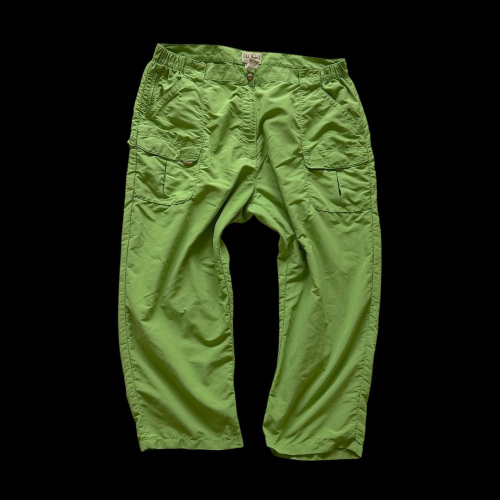 LL Bean Womens XL Lime Green Supplex Nylon Cargo Hiking Pants Crop 0CFL6